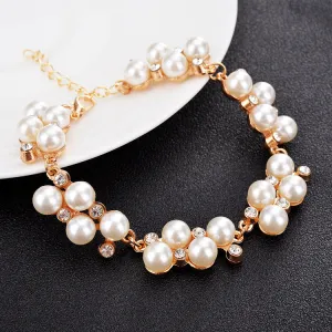 Vintage Golden Rhinestone Pearl Bracelet