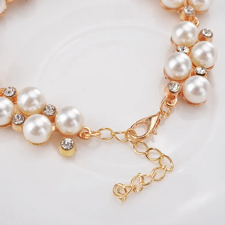 Vintage Golden Rhinestone Pearl Bracelet