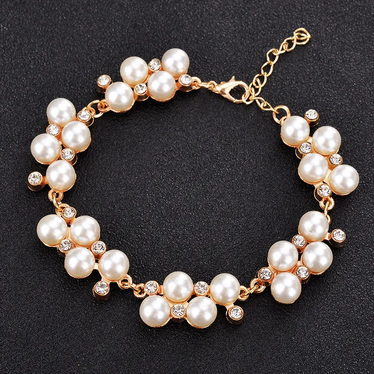 Vintage Golden Rhinestone Pearl Bracelet