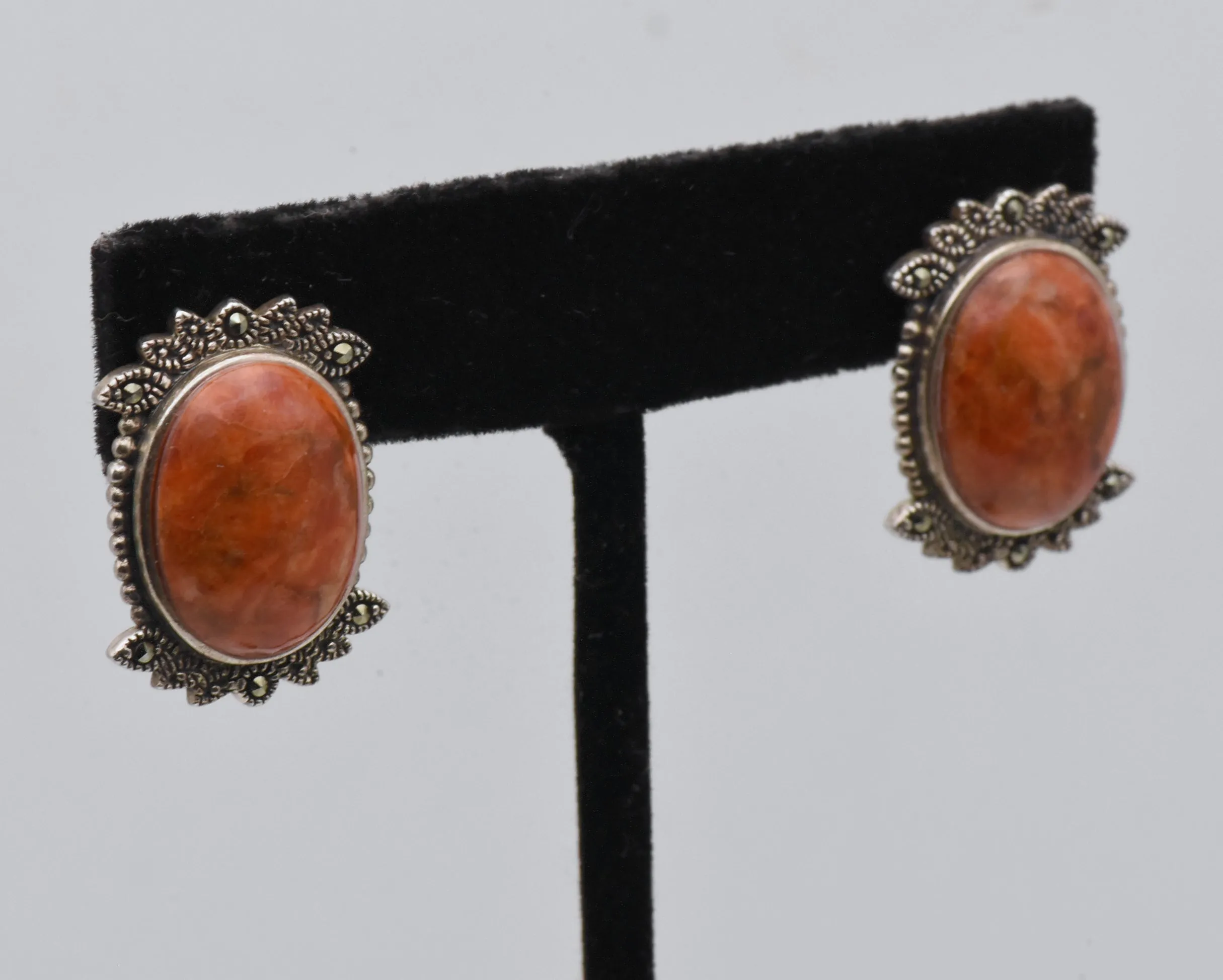 Vintage Orange Jasper Sterling Silver Earriings