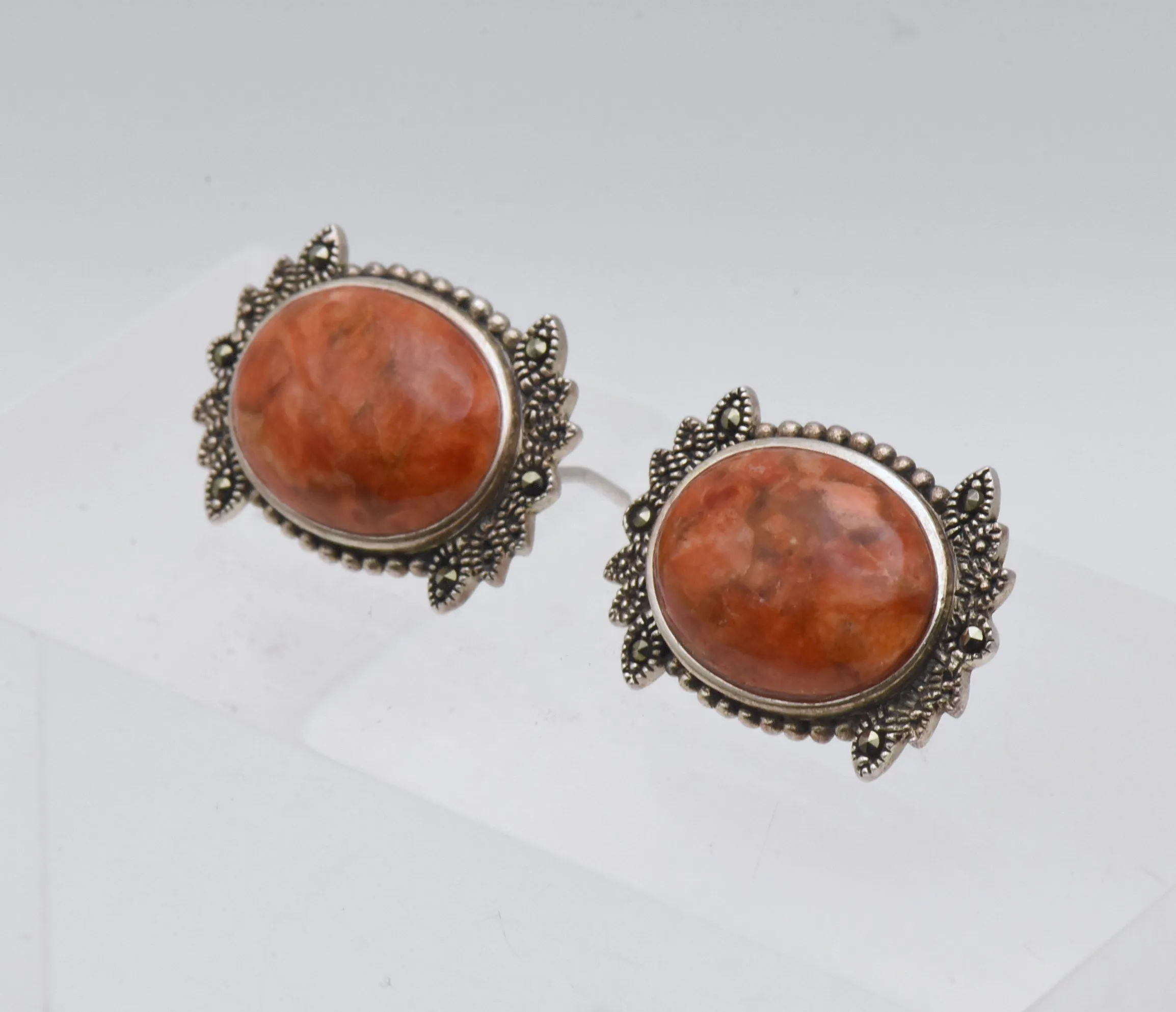 Vintage Orange Jasper Sterling Silver Earriings