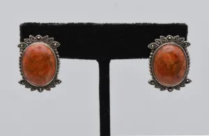 Vintage Orange Jasper Sterling Silver Earriings