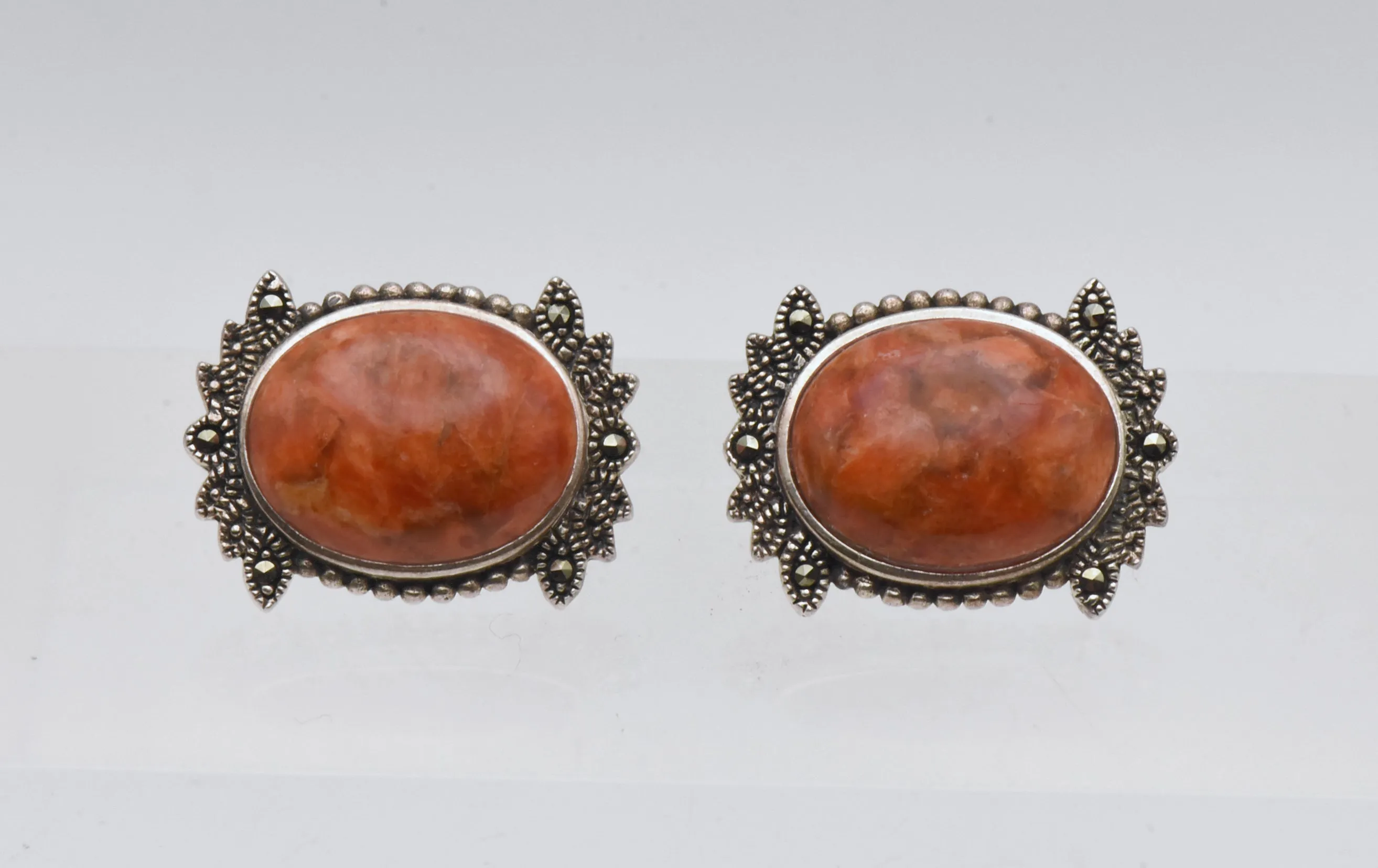 Vintage Orange Jasper Sterling Silver Earriings