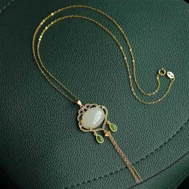 White Jade Ruyi Pendant Natural Necklace Jewelry 925 Silver Women Chalcedony Gift