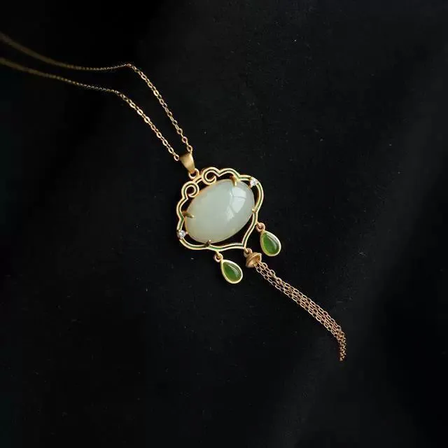 White Jade Ruyi Pendant Natural Necklace Jewelry 925 Silver Women Chalcedony Gift